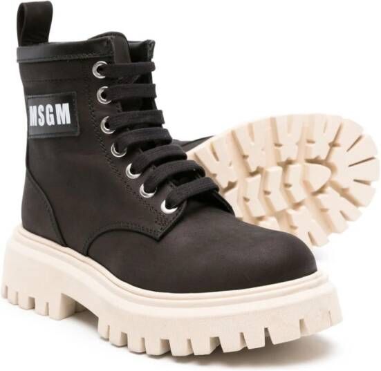 MSGM Kids logo-patch leather boots Black