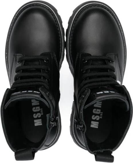 MSGM Kids logo-print leather ankle boots Black