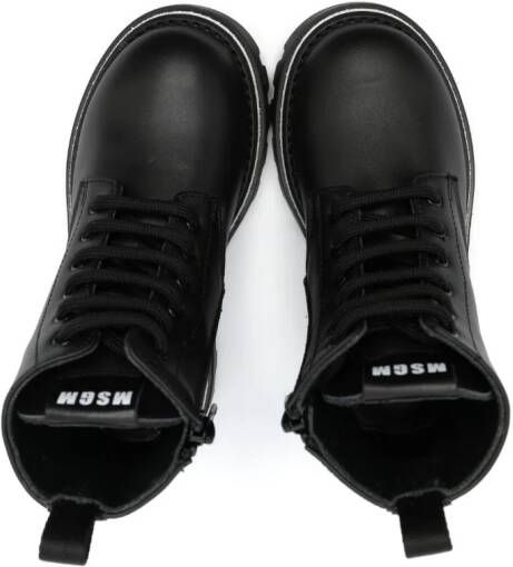 MSGM Kids logo-print leather ankle boots Black