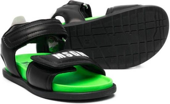MSGM Kids logo-print touch-strap sandals Black