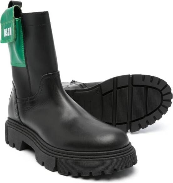 MSGM Kids side-pocket leather boots Black