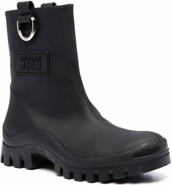 MSGM round-toe ankle leather boots Black