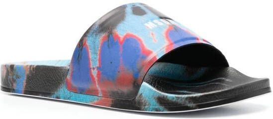 MSGM tie-dye logo-print sliders Blue