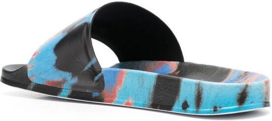 MSGM tie-dye logo-print sliders Blue
