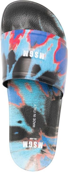 MSGM tie-dye logo-print sliders Blue