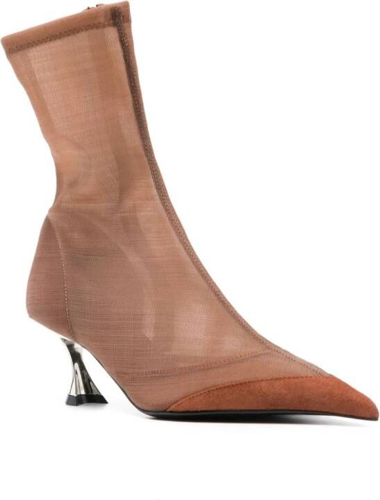 Mugler 55mm mesh ankle boots Brown