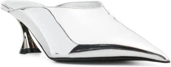 Mugler 55mm metallic leather mules Silver