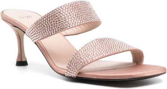 Nº21 70mm rhinestone-embellished calf-leather mules Pink