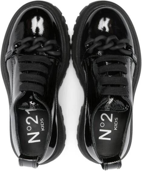 Nº21 Kids chain-link-detail patent leather loafers Black