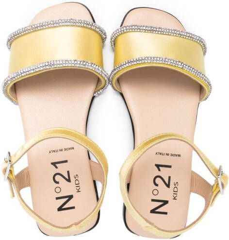Nº21 Kids crystal-embellished flat sandals Yellow