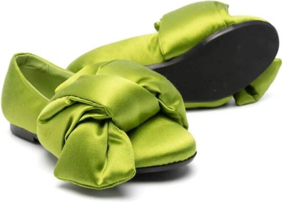 Nº21 Kids knot-detail satin ballerina shoes Green