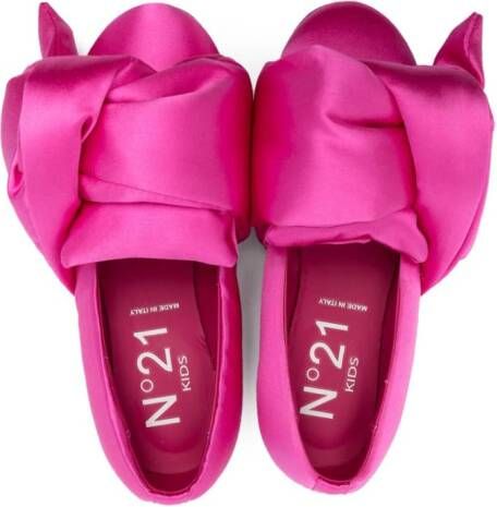 Nº21 Kids knot-detail satin ballerina shoes Pink