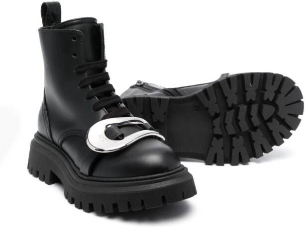 Nº21 Kids lace-up leather ankle boots Black