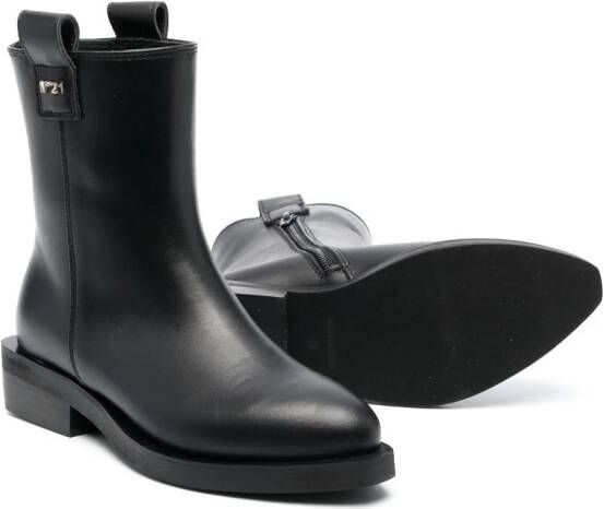 Nº21 Kids logo-plaque leather ankle boots Black