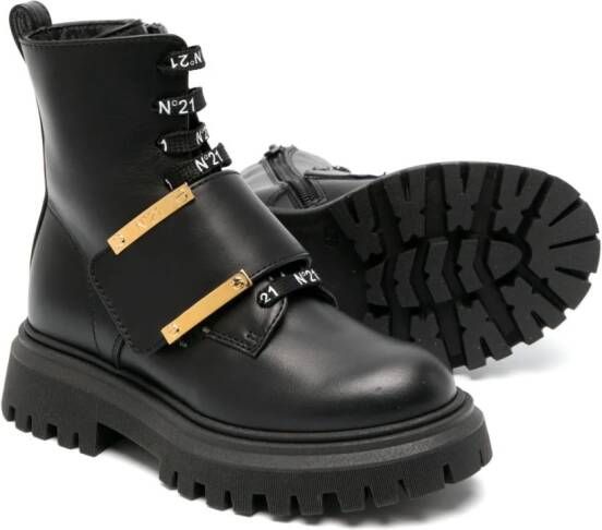 Nº21 Kids logo-plaque leather ankle boots Black