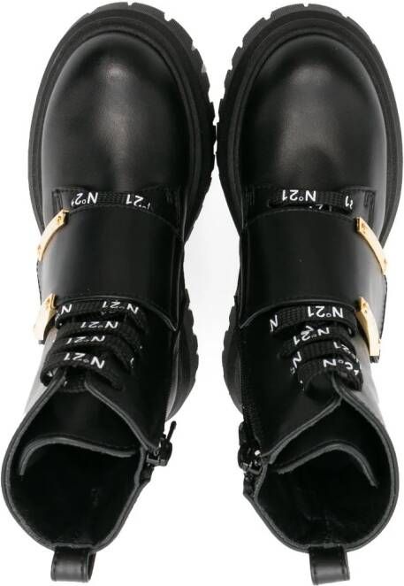 Nº21 Kids logo-plaque leather ankle boots Black