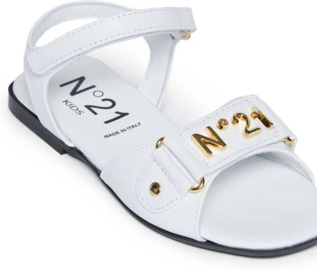 Nº21 Kids logo-plaque leather sandals White