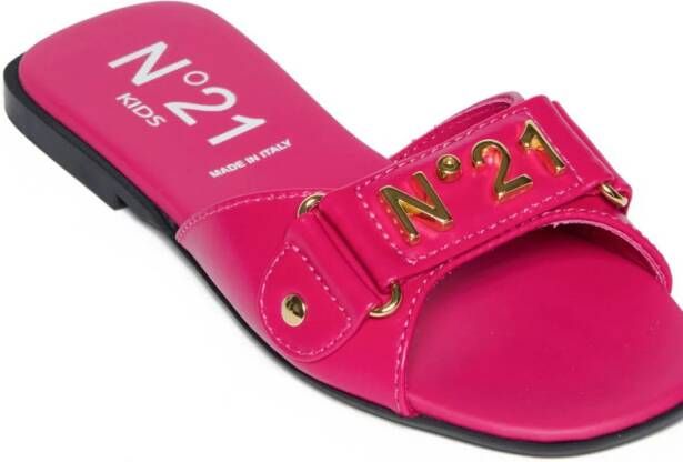 Nº21 Kids logo-plaque leather slides Pink
