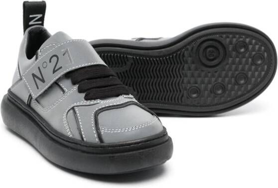 Nº21 Kids logo-print leather sneakers Grey