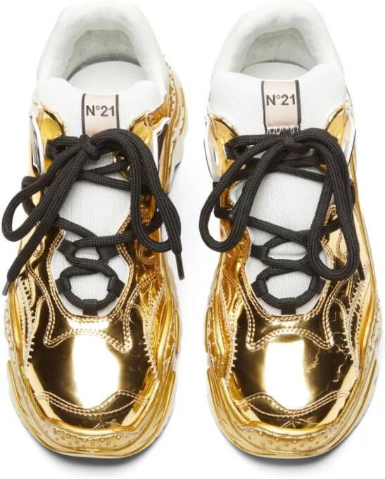 Nº21 metallic lace-up sneakers Gold
