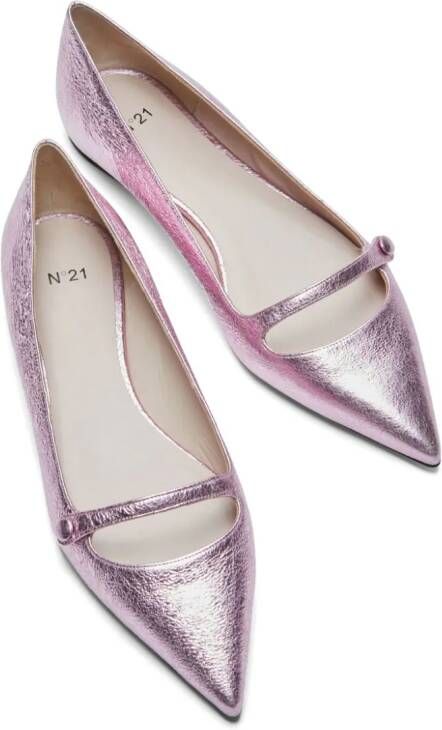 Nº21 metallic leather ballerina shoes Pink