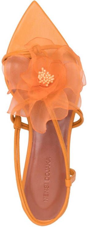 Nensi Dojaka faux-flower leather sandals Orange