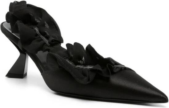 Nensi Dojaka ruffle-detailed satin slingbacks Black