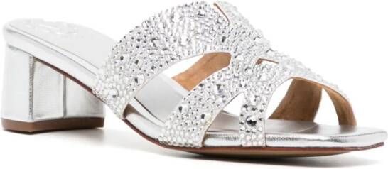 NICOLI 50mm crystal-embellished leather mules Silver