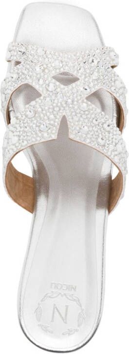 NICOLI 50mm crystal-embellished leather mules Silver