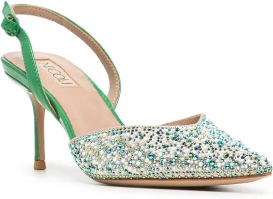 NICOLI crystal-embellished 60mm pumps Green