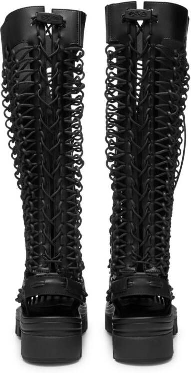 Noir Kei Ninomiya caged knee-high boots Black