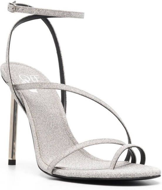 Off-White Allen glitter 110mm leather sandals Silver