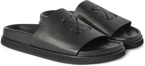 Off-White Cloud Arrow-embroidered leather sliders Black