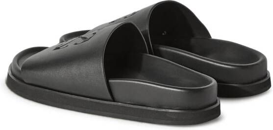 Off-White Cloud Arrow-embroidered leather sliders Black