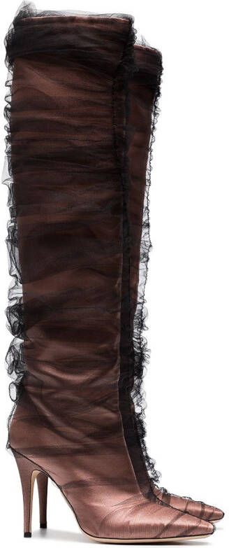 Off-White C O Jimmy Choo Black Elisabeth 100 Tulle Wrapped Satin Boots