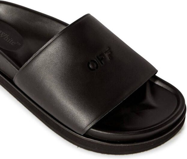 Off-White logo-debossed leather slides Black