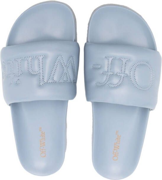 Off-White logo-embroidery leather sliders Blue