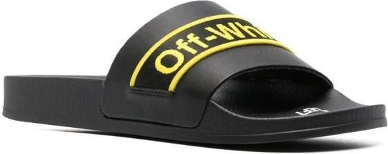 Off-White logo-print leather slides Black