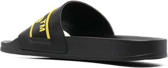 Off-White logo-print leather slides Black