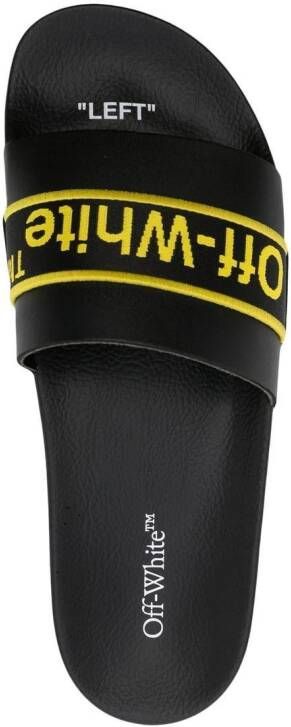 Off-White logo-print leather slides Black