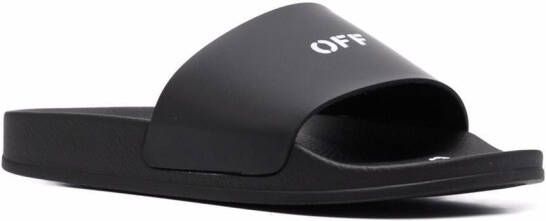Off-White logo-print pool slides Black