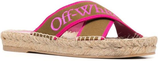 Off-White logo-strap raffia sole sandals Green