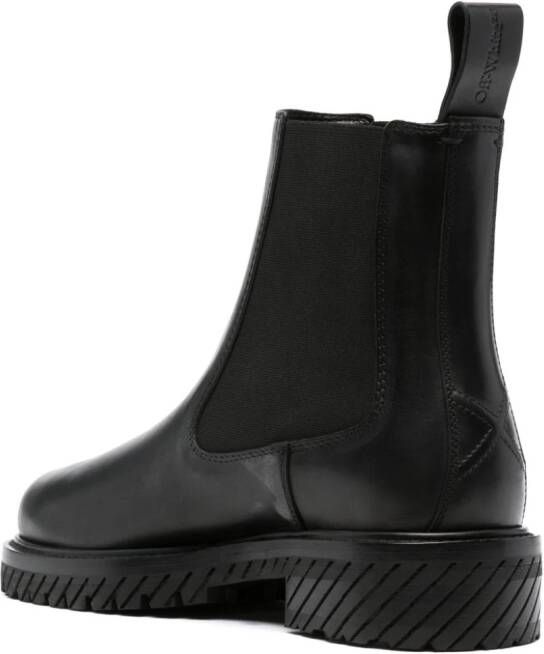 Off-White round-toe leather ankle boots Black