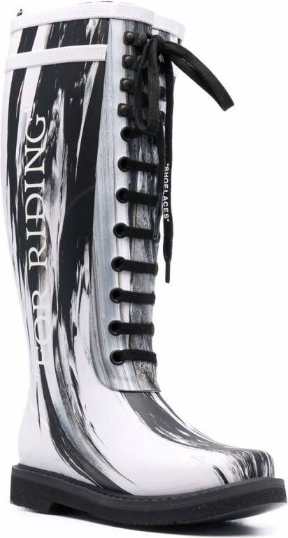 Off-White slogan-print metallic rubber boots