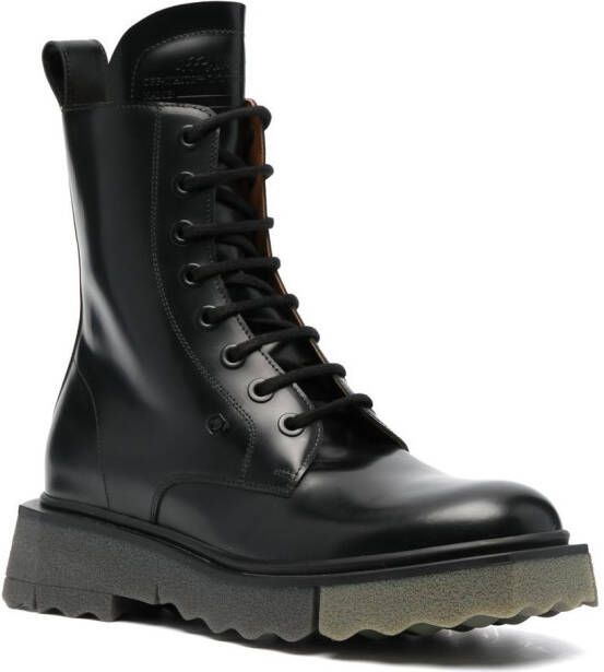 Off-White sponge-sole leather combat boots Black