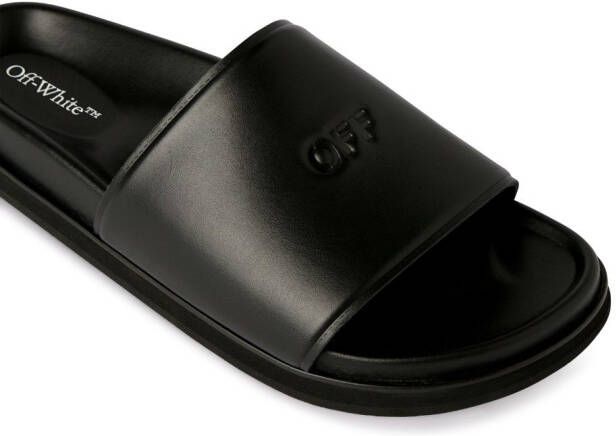 Off-White Cloud Stamp leather sliders Black