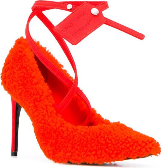 Off-White textured style ankle strap pumps Orange