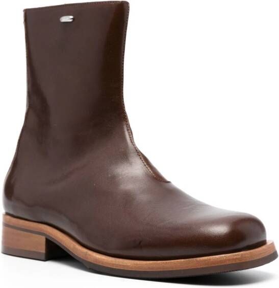 OUR LEGACY square-toe ankle leather boots Brown