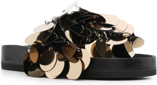 Rabanne sequin-embellished slides Black