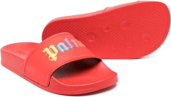 Palm Angels Kids logo-embossed moulded slippers Red